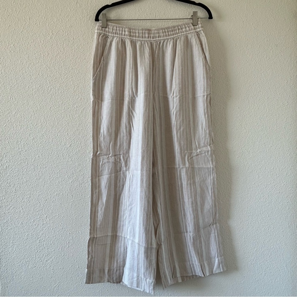 TAHARI Beige Stripe Linen Blend Straight Leg Paint Women Size Medium